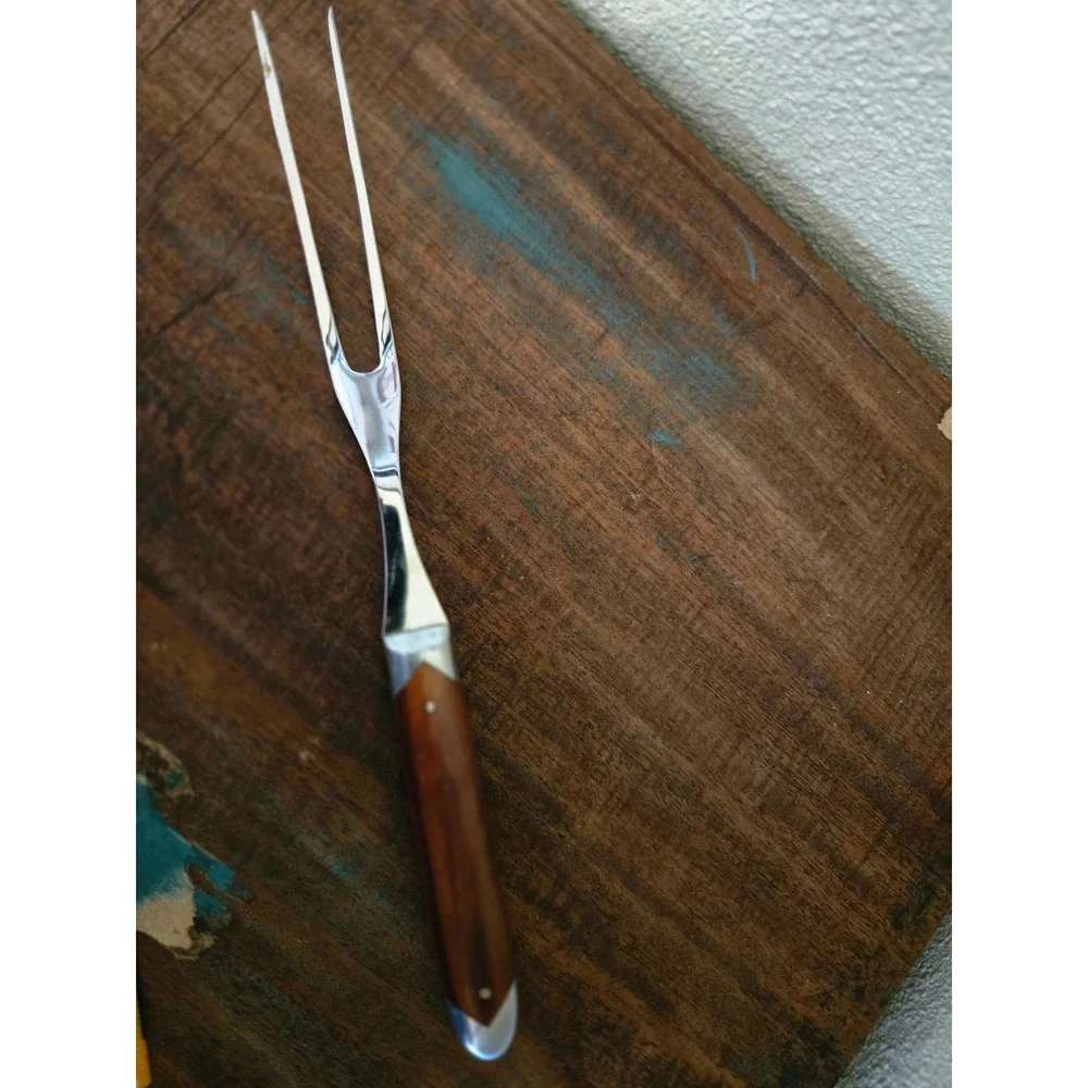 Queen Steel CF-41 Vintage Carving Fork Wood Handle Stainless Steel USA 10.75 in
